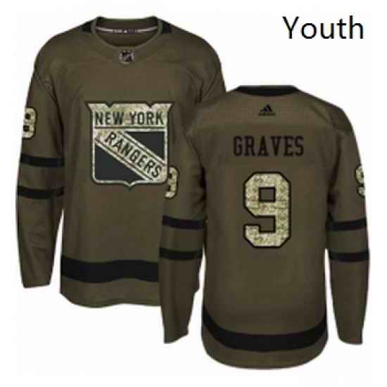 Youth Adidas New York Rangers 9 Adam Graves Premier Green Salute to Service NHL Jersey